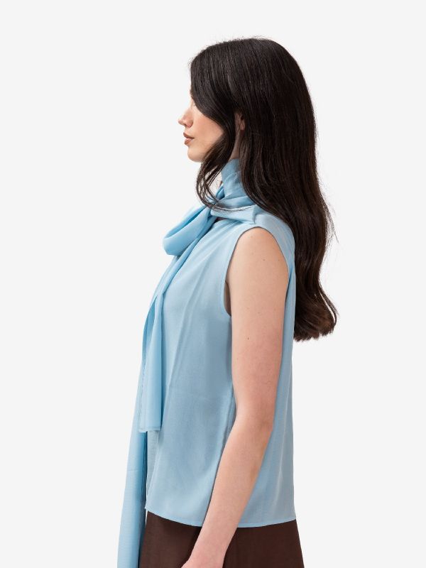 P.A.R.O.S.H. Blusa smanicata con sciarpetta Celeste