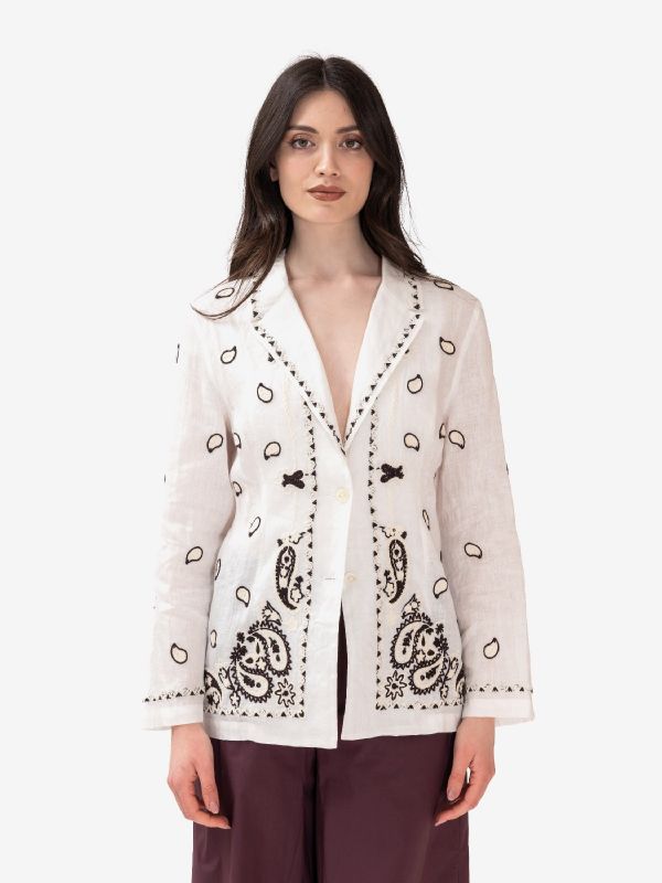 P.A.R.O.S.H. Blazer lino + ricami marroni Bianco