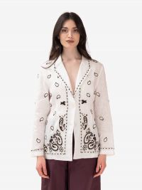 P.A.R.O.S.H. Blazer lino + ricami marroni Bianco