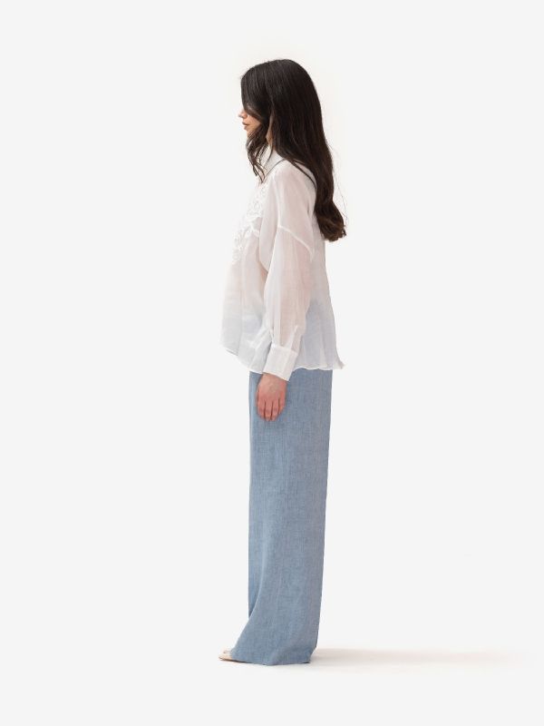 P.A.R.O.S.H. Pantalone palazzo lino Azzurro
