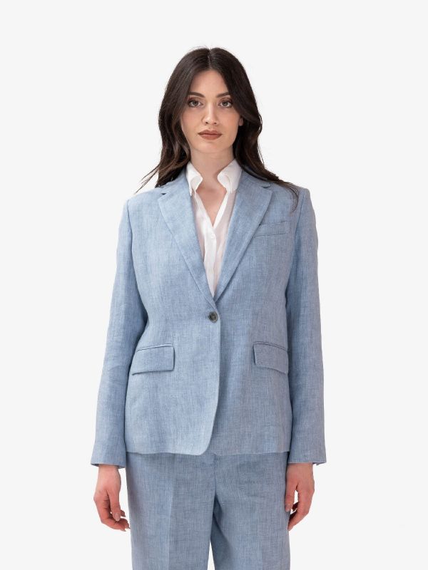 P.A.R.O.S.H. Blazer monopetto lino Celeste polvere