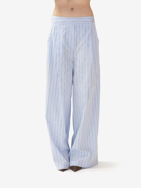 ERIKA CAVALLINI Pantalone largo cotone a righe Celeste