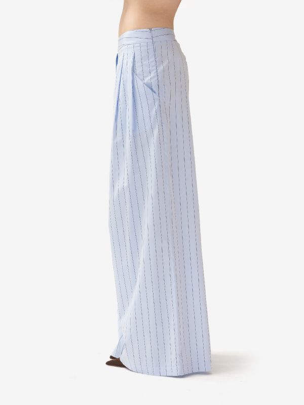 ERIKA CAVALLINI Pantalone largo cotone a righe Celeste