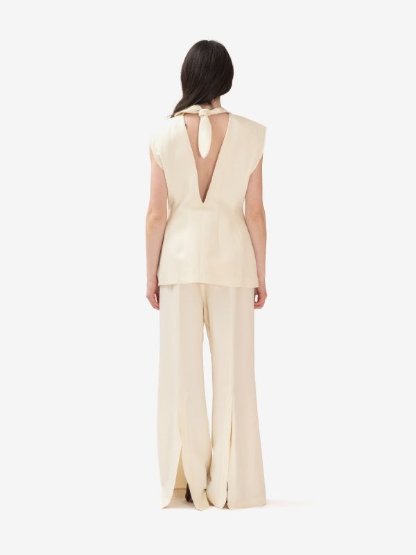 ERIKA CAVALLINI Pantalone largo spacco dietro Panna