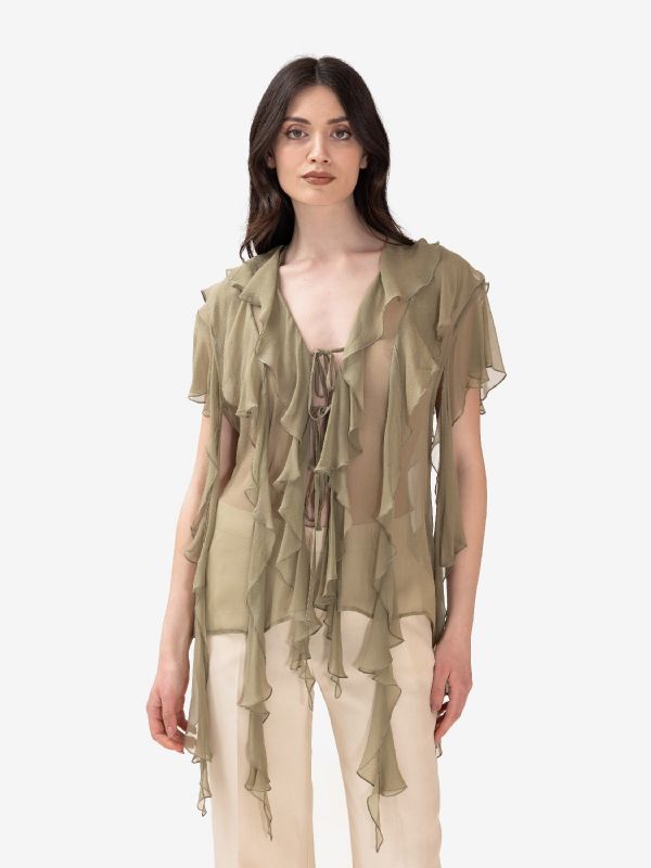 ERIKA CAVALLINI Camicia georgette rouches Verde salvia