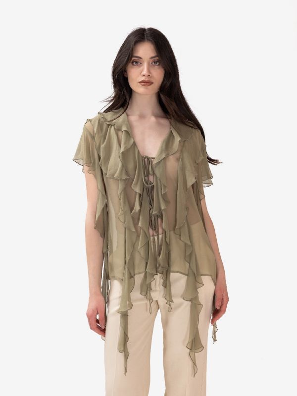 ERIKA CAVALLINI Camicia georgette rouches Verde salvia