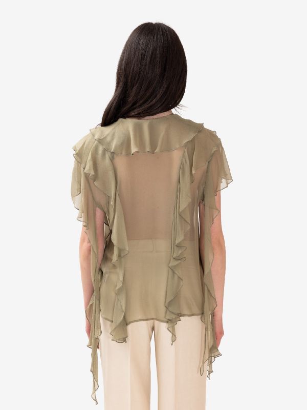 ERIKA CAVALLINI Camicia georgette rouches Verde salvia