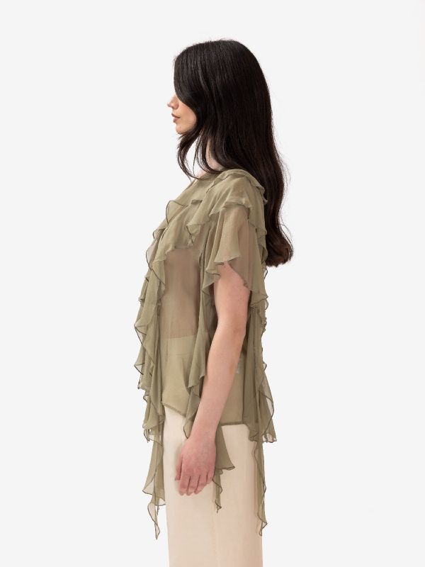 ERIKA CAVALLINI Camicia georgette rouches Verde salvia