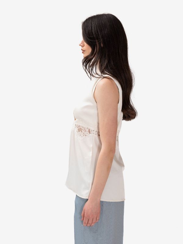 P.A.R.O.S.H. Blusa smanicata con pizzo seta Panna