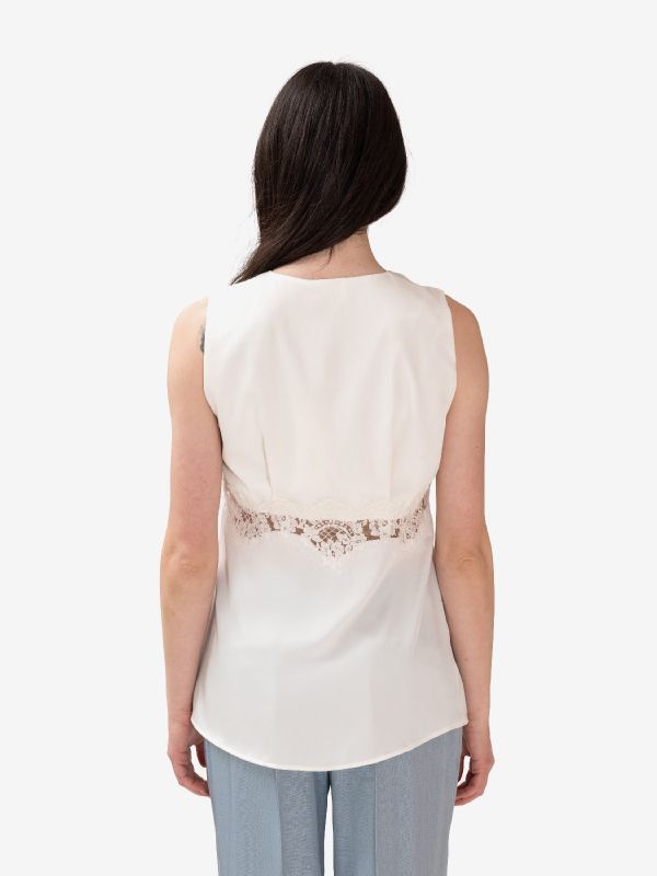 P.A.R.O.S.H. Blusa smanicata con pizzo seta Panna