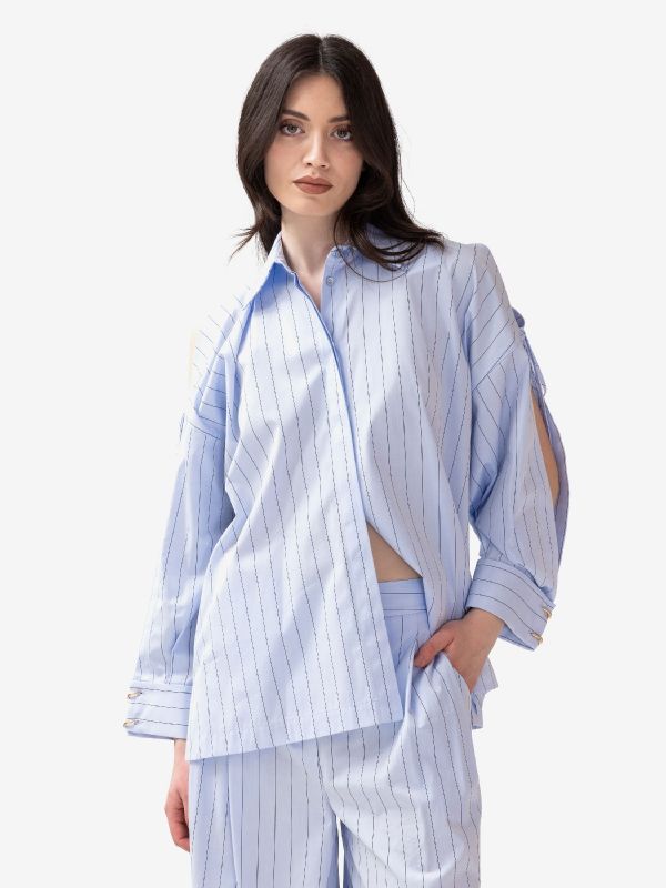 ERIKA CAVALLINI Camicia cotone a righe over Celeste