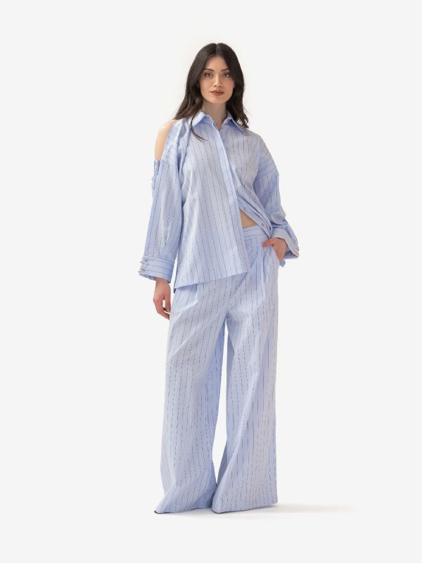 ERIKA CAVALLINI Camicia cotone a righe over Celeste