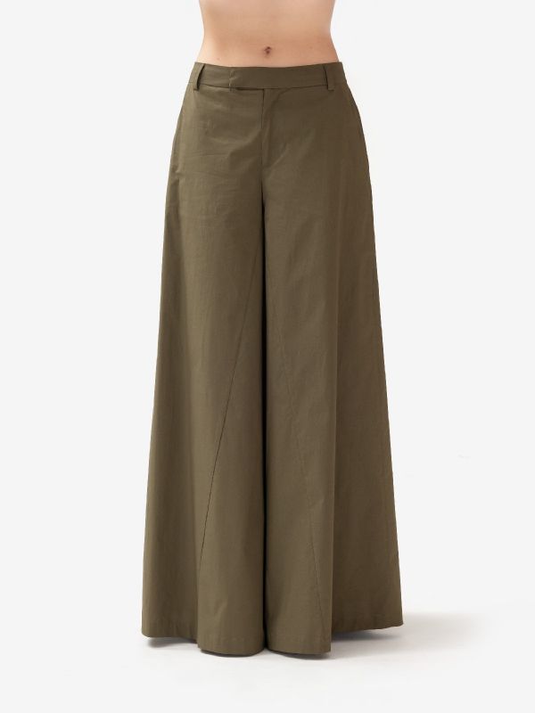 FEDERICA TOSI Pantalone palazzo cotone Verde militare