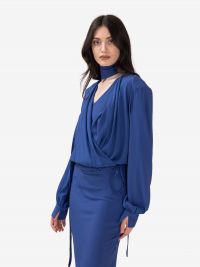 FEDERICA TOSI Camicia con sciarpetta corto seta Blu cobalto