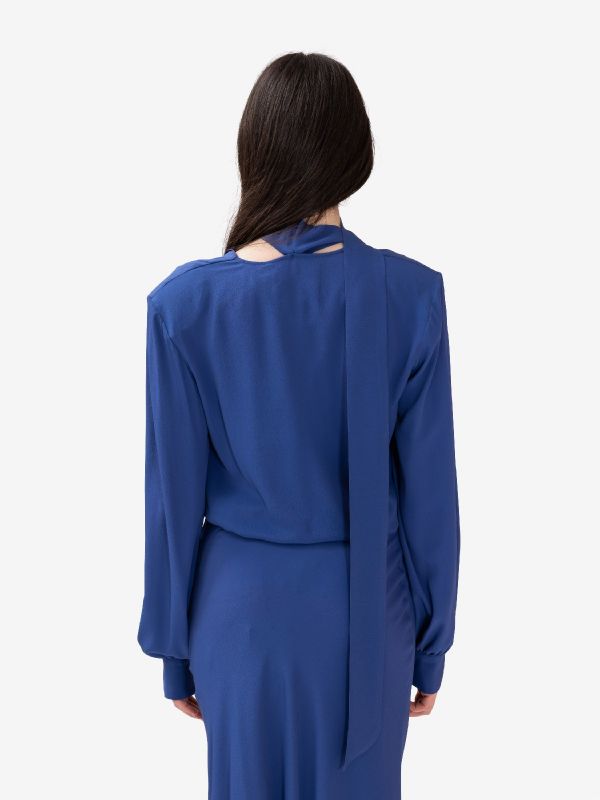 FEDERICA TOSI Camicia con sciarpetta corto seta Blu cobalto