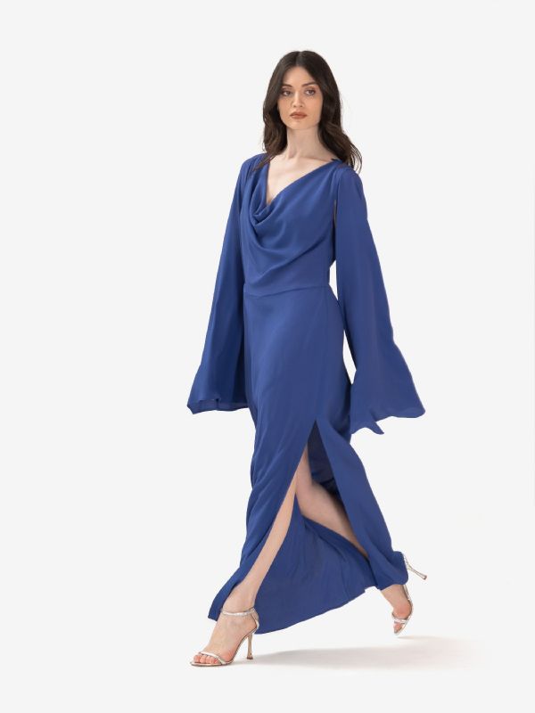 FEDERICA TOSI Abito lungo maniche lunghe seta Blu cobalto
