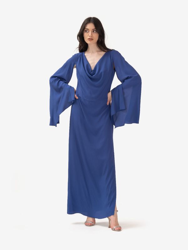 FEDERICA TOSI Abito lungo maniche lunghe seta Blu cobalto
