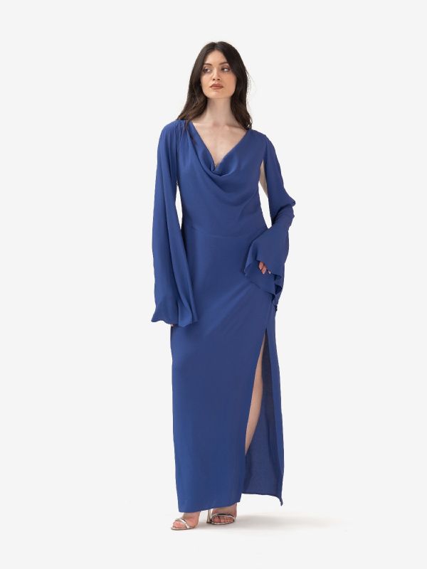 FEDERICA TOSI Abito lungo maniche lunghe seta Blu cobalto