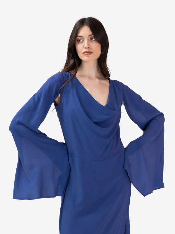 FEDERICA TOSI Abito lungo maniche lunghe seta Blu cobalto