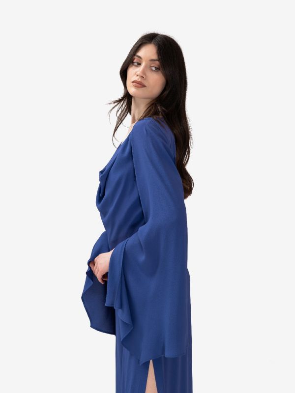 FEDERICA TOSI Abito lungo maniche lunghe seta Blu cobalto