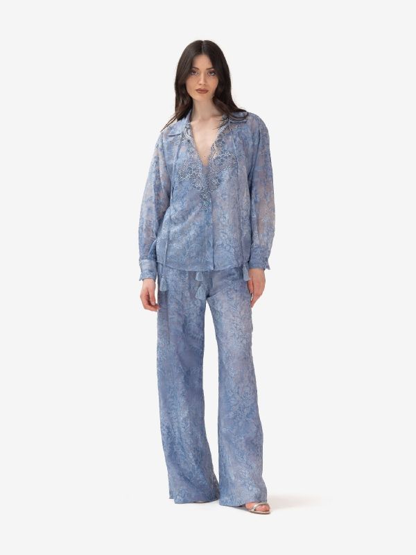 ERMANNO SCERVINO Pantaloni palazzo ricamati Azzurro