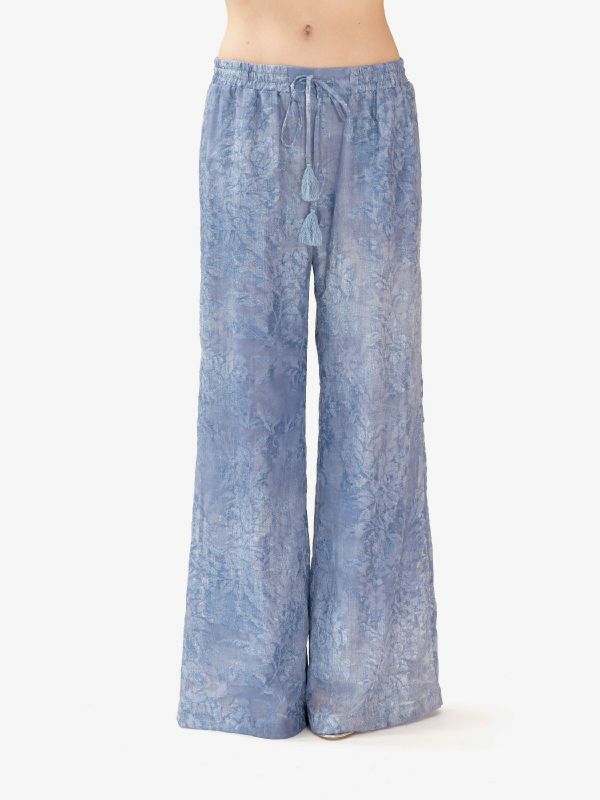 ERMANNO SCERVINO Pantaloni palazzo ricamati Azzurro