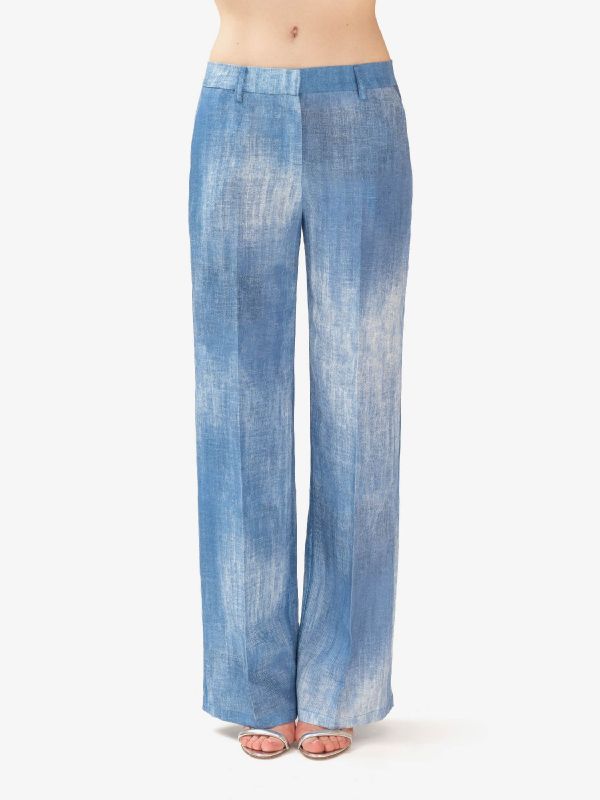ERMANNO SCERVINO Pantaloni palazzo misto lino Azzurro