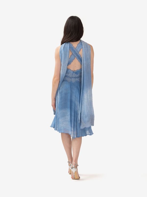 ERMANNO SCERVINO Stola con pizzo misto lino Celeste