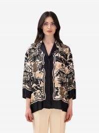 ERMANNO SCERVINO Camicia seta fantasia nera/panna/beige 