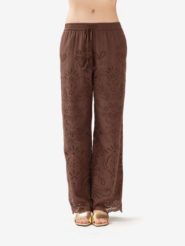 ERMANNO SCERVINO Pantalone palazzo pizzo cotone Marrone