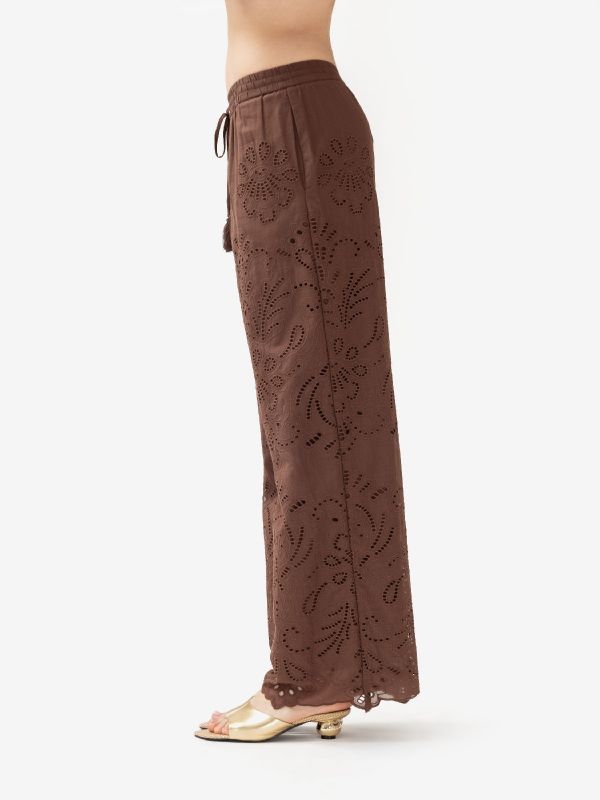 ERMANNO SCERVINO Pantalone palazzo pizzo cotone Marrone