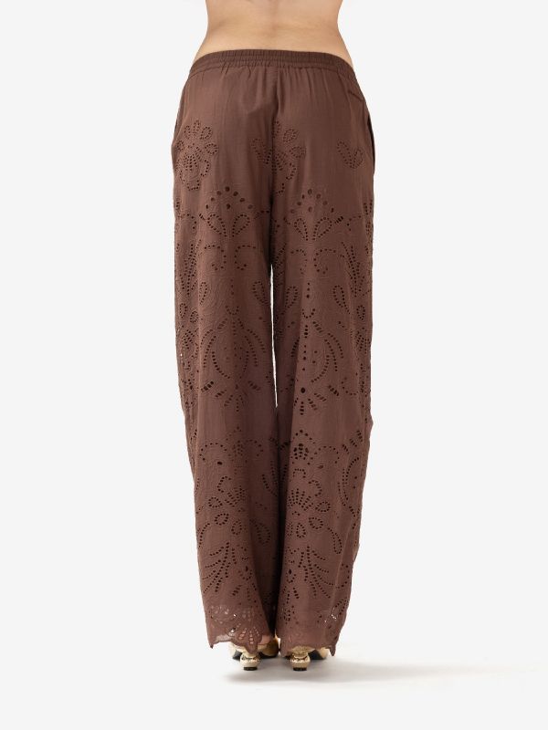 ERMANNO SCERVINO Pantalone palazzo pizzo cotone Marrone