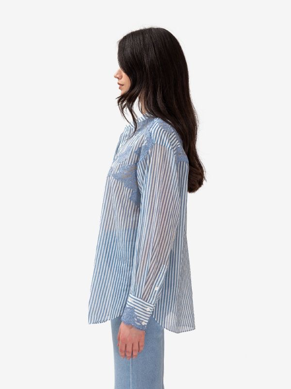 ERMANNO SCERVINO Camicia over collo alla coreana a righe con ricami 
