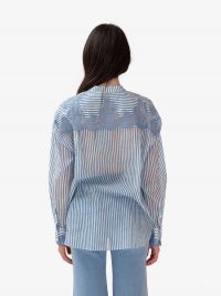 ERMANNO SCERVINO Camicia over collo alla coreana a righe con ricami 