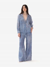 ERMANNO SCERVINO Camicia ricamata misto lino Azzurro