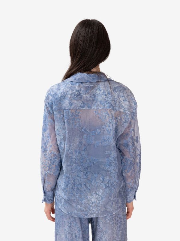 ERMANNO SCERVINO Camicia ricamata misto lino Azzurro