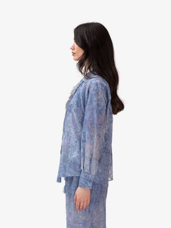 ERMANNO SCERVINO Camicia ricamata misto lino Azzurro