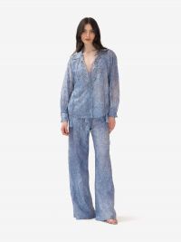 ERMANNO SCERVINO Camicia ricamata misto lino Azzurro