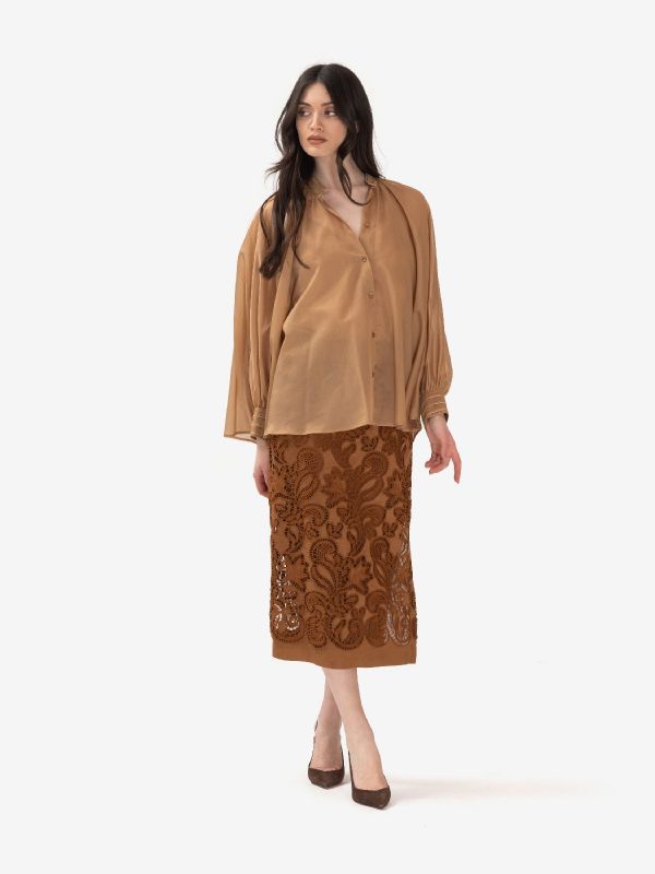 ERMANNO SCERVINO Gonna midi tubino pizzo Marrone