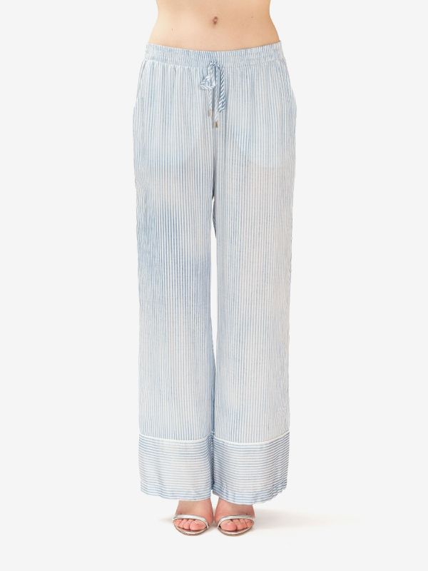 ERMANNO SCERVINO Pantalone palazzo a righe viscosa celeste/bianco 