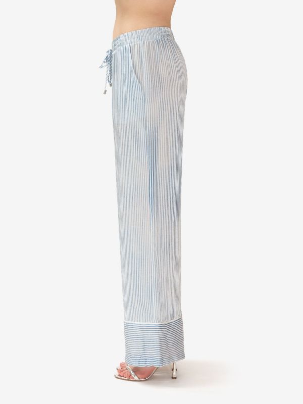 ERMANNO SCERVINO Pantalone palazzo a righe viscosa celeste/bianco 