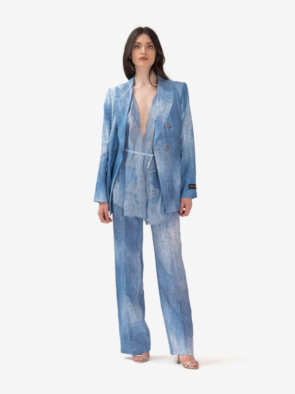 ERMANNO SCERVINO Blazer misto lino con pannello Azzurro