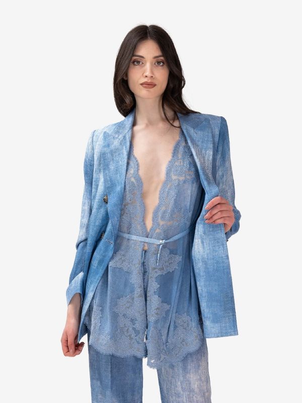 ERMANNO SCERVINO Blazer misto lino con pannello Azzurro