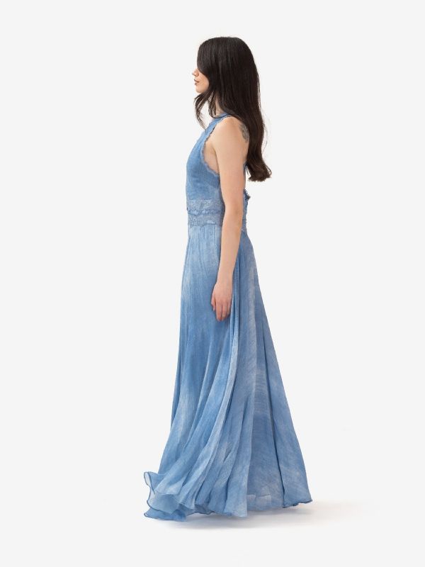 ERMANNO SCERVINO Abito lungo misto lino con pizzo Azzurro