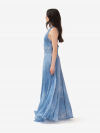 ERMANNO SCERVINO Abito lungo misto lino con pizzo Azzurro