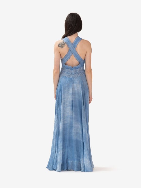 ERMANNO SCERVINO Abito lungo misto lino con pizzo Azzurro