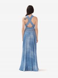 ERMANNO SCERVINO Abito lungo misto lino con pizzo Azzurro