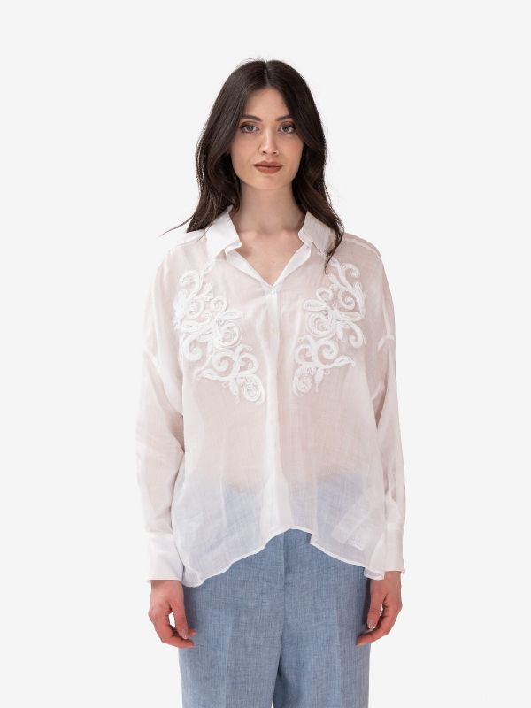 ERMANNO SCERVINO Camicia misto lino con ricami Bianco