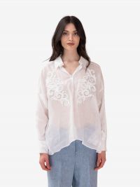 ERMANNO SCERVINO Camicia misto lino con ricami Bianco