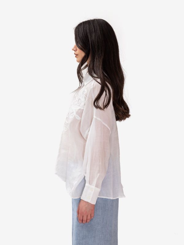 ERMANNO SCERVINO Camicia misto lino con ricami Bianco